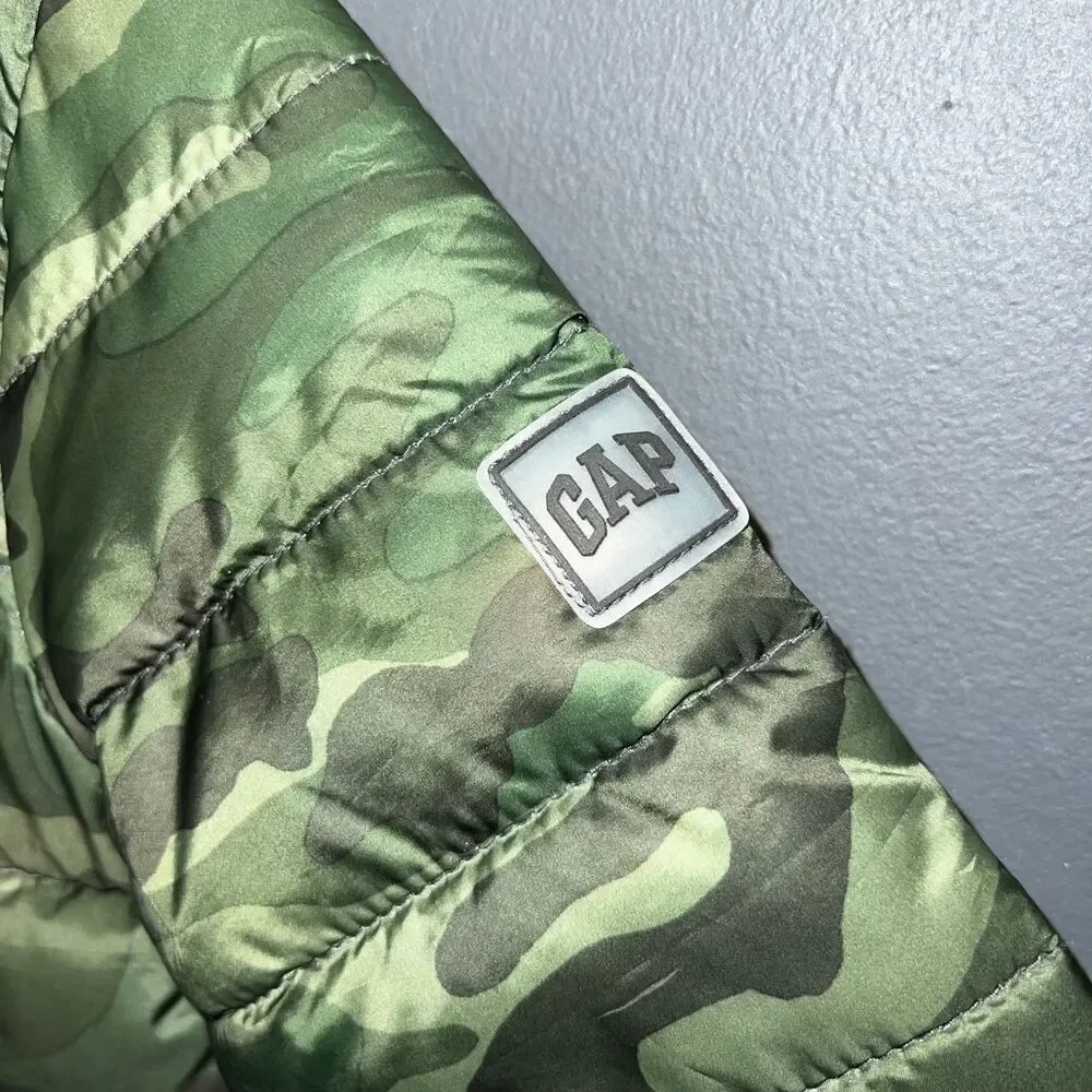 Baby GAP Puffer Jacket Infants 18-24m Camouflaged Bear Ear Hood Primaloft Green